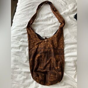 Brown Elephant-Print Boho Sling Shoulder Bag